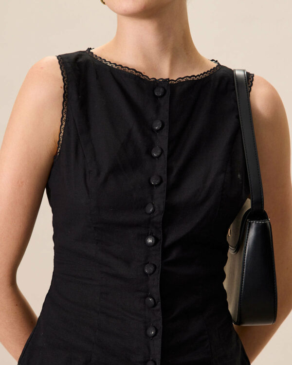 Women's Black Boat Neck Cotton Linen Vest - Image 3