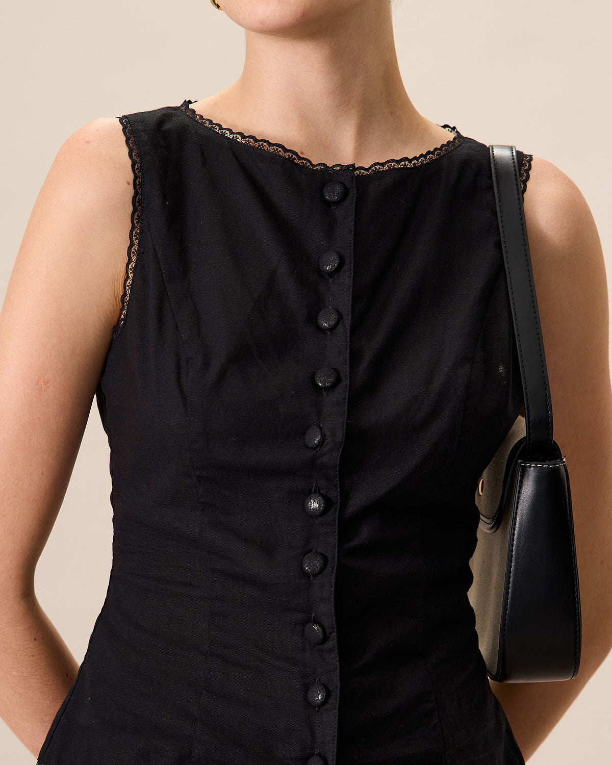 Women's Black Boat Neck Cotton Linen Vest - Image 3