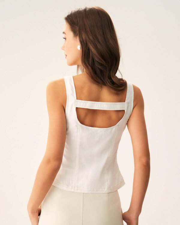 White Cut Out Button Tank Top - Image 3