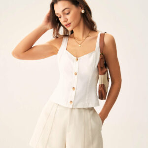 White Cut Out Button Tank Top