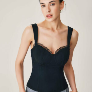 Black Lace Splicing Sweetheart Neck Camis