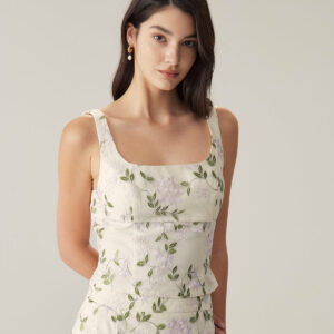 Beige Floral Slim Tank Top