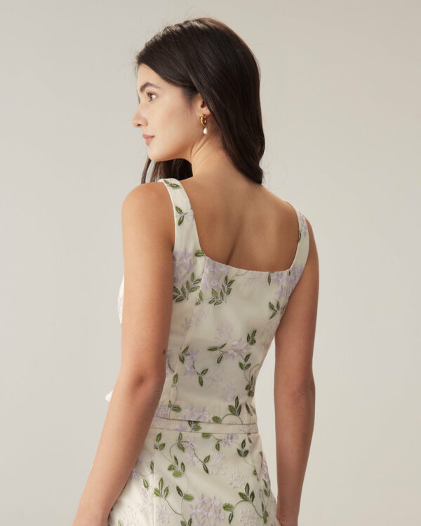 Beige Floral Slim Tank Top - Image 5