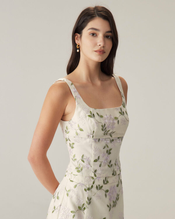 Beige Floral Slim Tank Top - Image 4