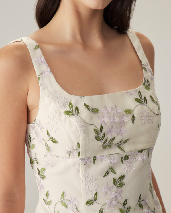 Beige Floral Slim Tank Top - Image 2