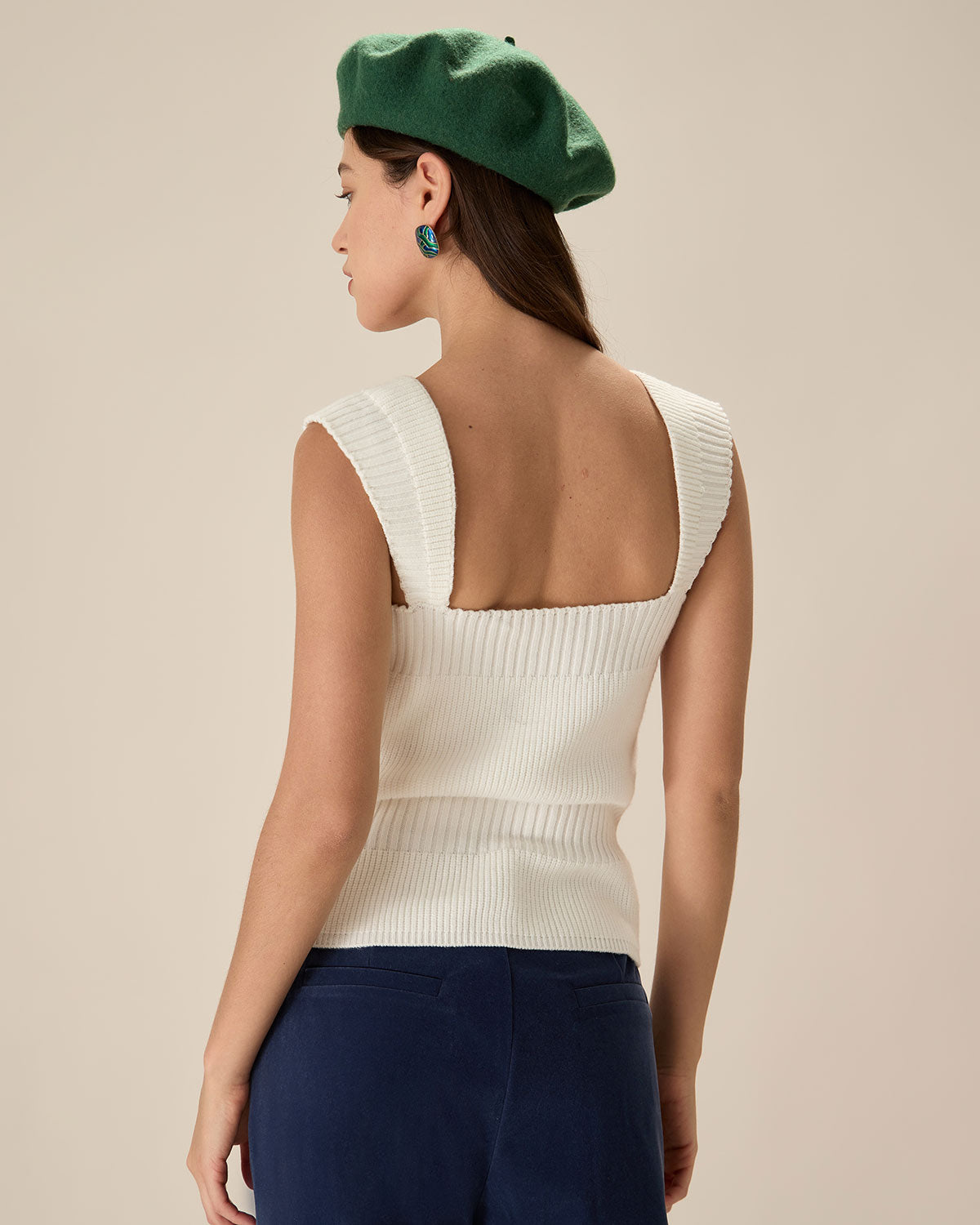 White Knit Button Tank - Image 4