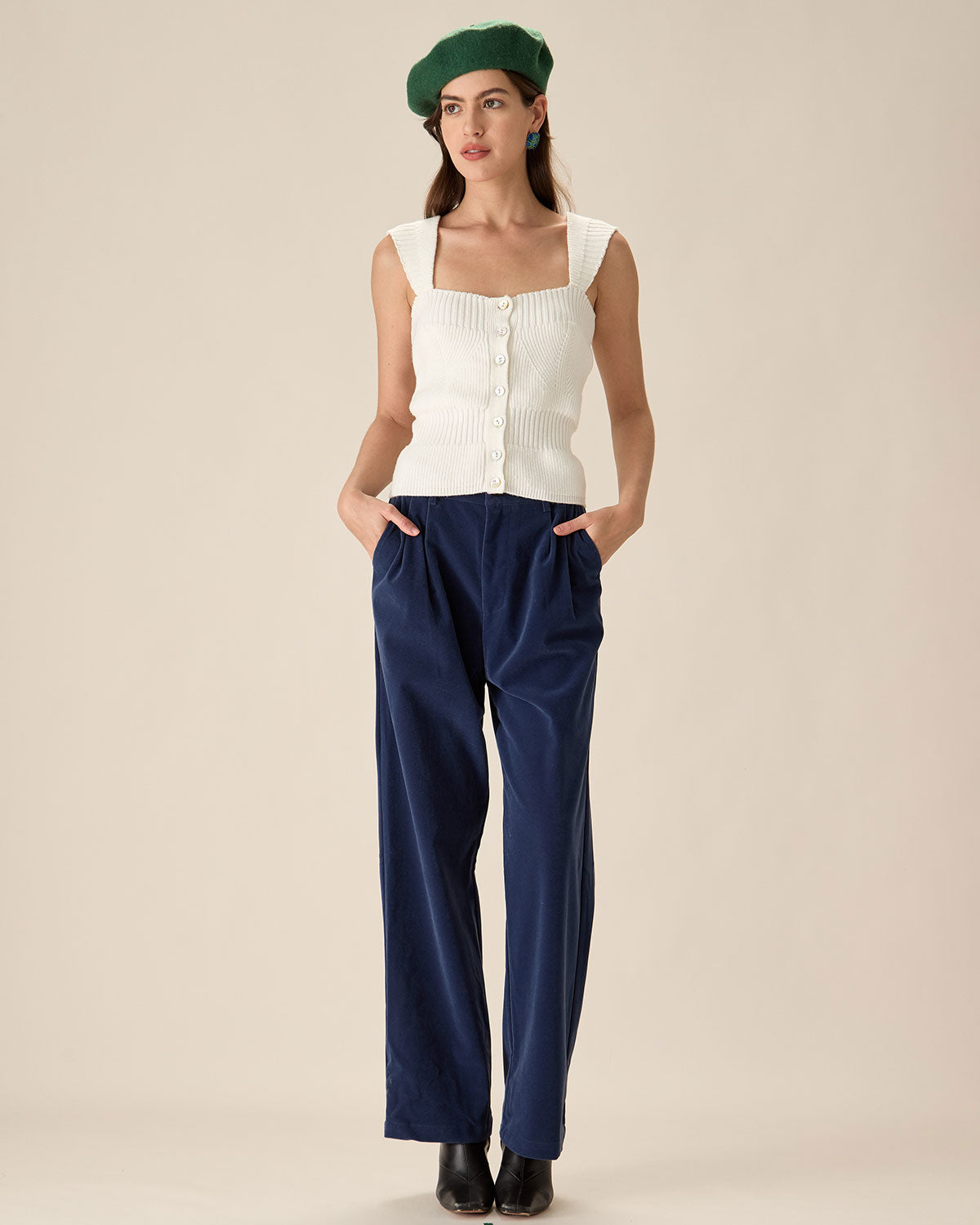White Knit Button Tank - Image 5