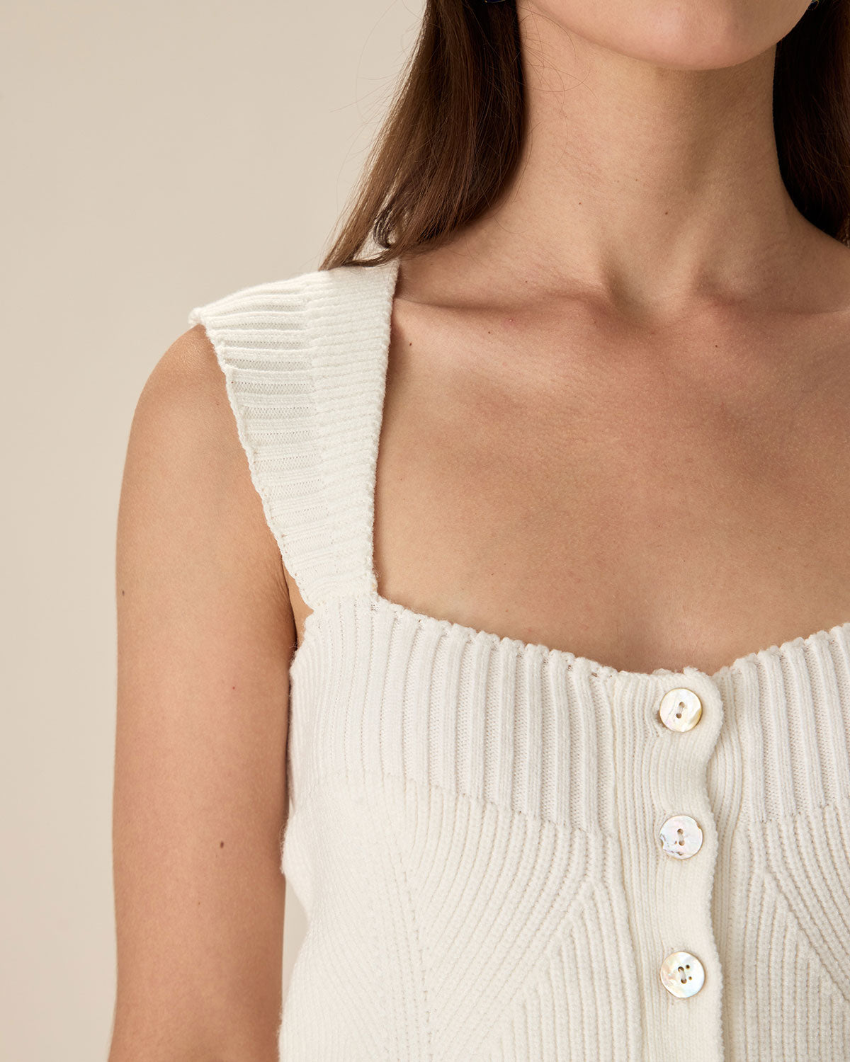 White Knit Button Tank - Image 2